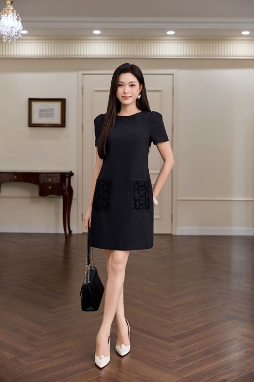 Sixdo Black Woven Loose Dress